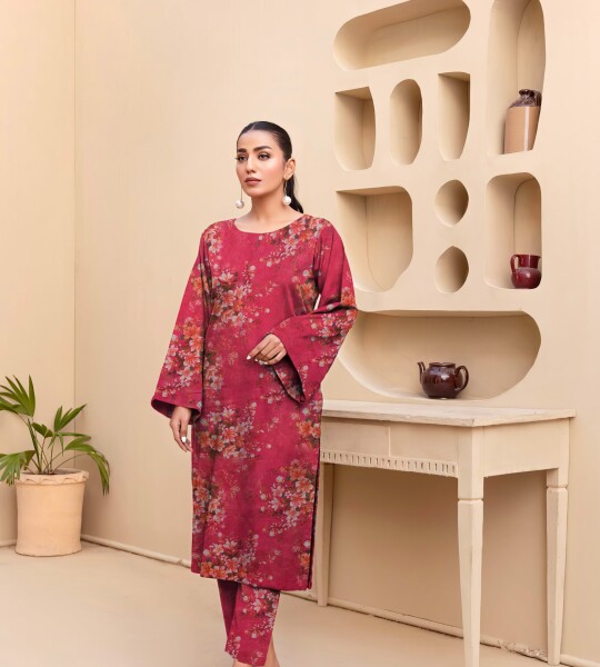 Unstitched Allover Printed Lawn 2 Piece Suits | BK-31 | Mild Red Colour